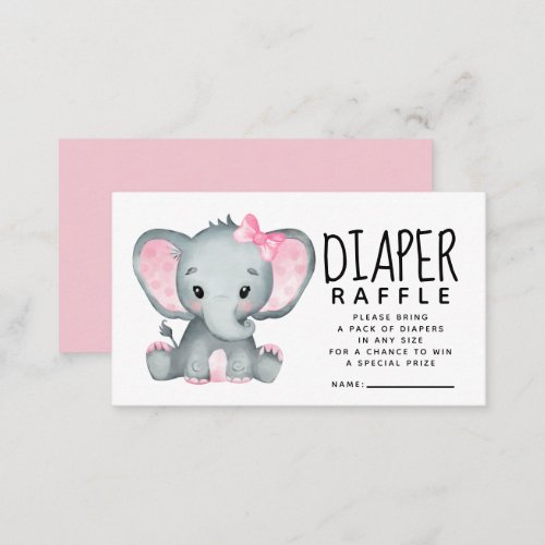 Pink Elephant Baby Shower Diaper Raffle Enclosure Card