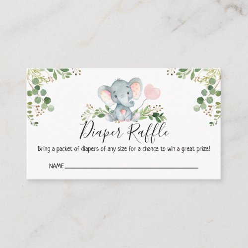 Pink Elephant Baby Shower Diaper Raffle  Enclosure Card