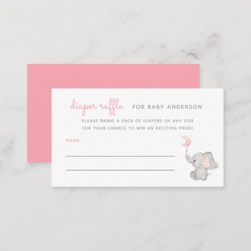 Pink Elephant Baby Shower Diaper Raffle Enclosure Card