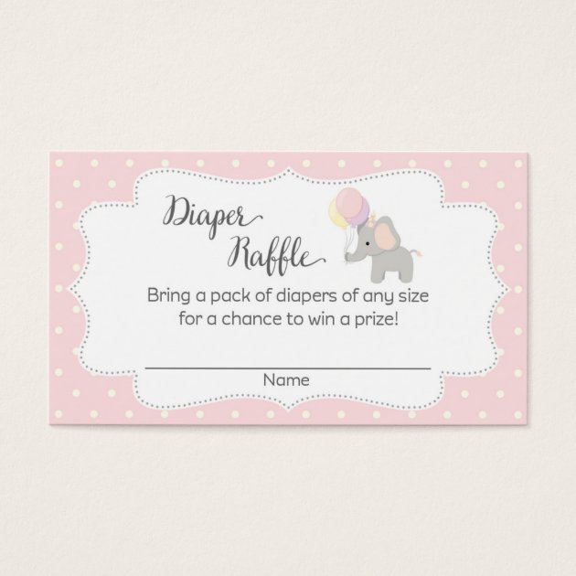 Pink Elephant Baby Shower Diaper Raffle Tickets