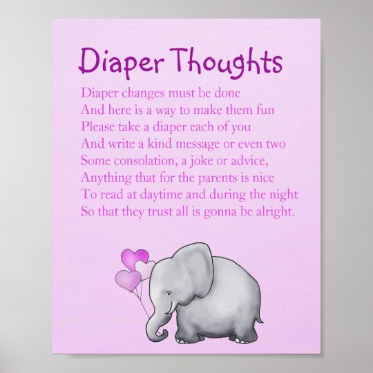 Pink Elephant Baby Shower Diaper Thoughts Game Poster Zazzle Com