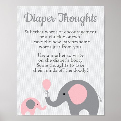 Pink Elephant Baby Shower Diaper Thoughts Sign