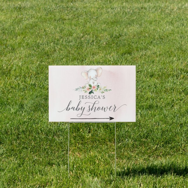 Pink Elephant Baby Shower Directional Yard Sign (Insitu)