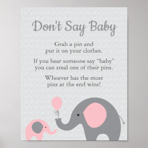 Pink Elephant Baby Shower Don't Say Baby Game Sign