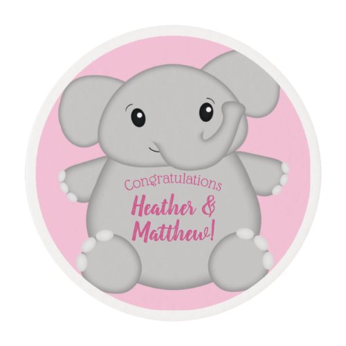 Pink Elephant Baby Shower Edible Frosting Rounds