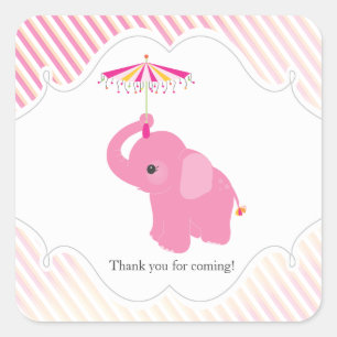 Pink Elephant Baby Shower Favor Sticker