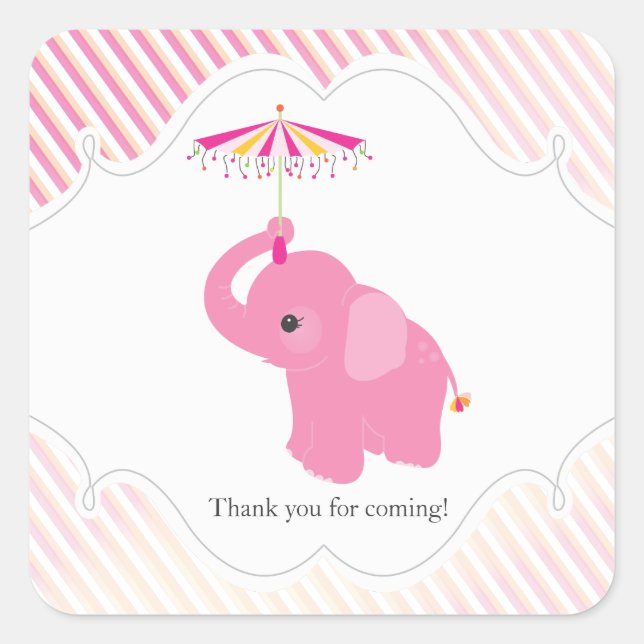 Pink Elephant Baby Shower Favor Sticker (Front)