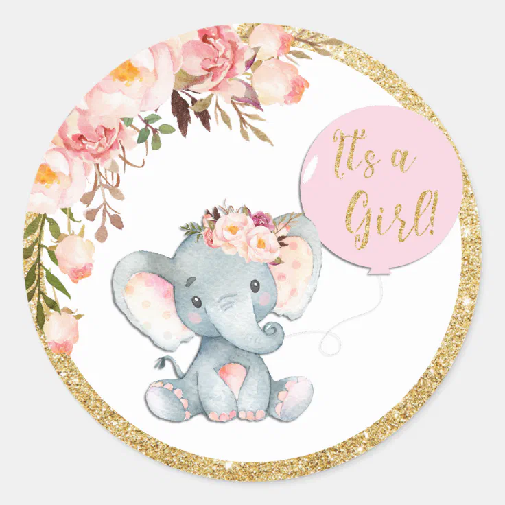 21no Personalised Baby Shower Stickers/labels Girl Grey & Pink Elephants 