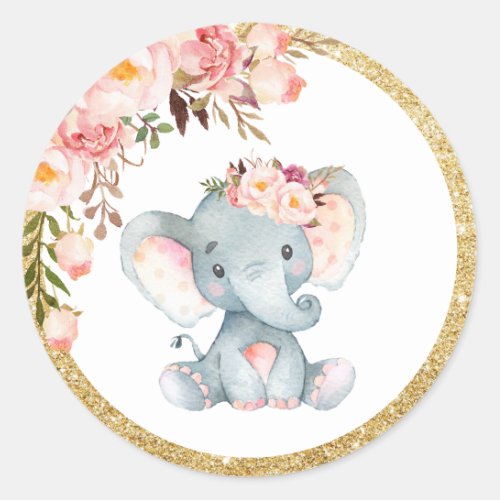 Pink Elephant Baby Shower Favor Sticker Labels