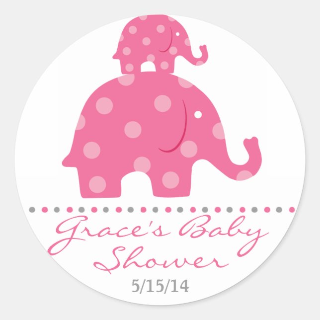 Pink Elephant Baby Shower Favor Stickers (Front)