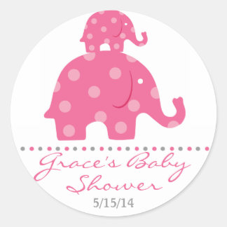 Pink Elephant Baby Shower Favor Stickers
