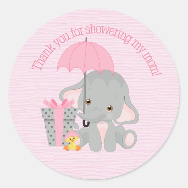 PINK Elephant baby shower favor tag (Front)