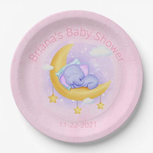 Pink Elephant Baby Shower for a Girl Paper Plates