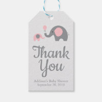 Pink Elephant Baby Shower Gift Tag Favor Tags