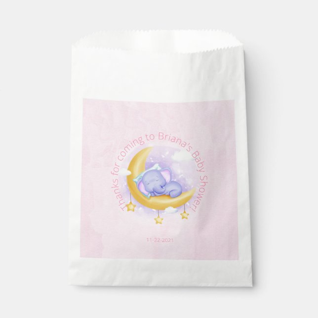 Pink Elephant Baby Shower Girl Favor Bag (Front)