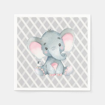 Pink Elephant Baby Shower Girl Napkin by SugSpc_Invitations at Zazzle