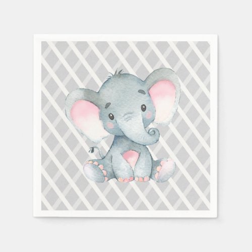 Pink Elephant Baby Shower Girl Napkin
