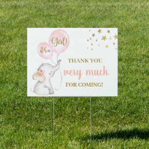 Pink Elephant Baby Shower Girl Yard Sign