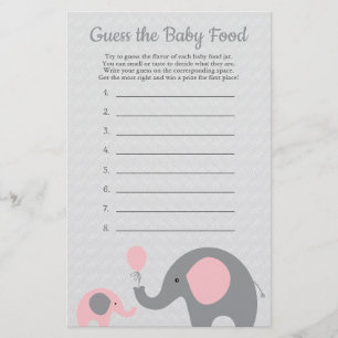 Pink Elephant Baby Shower Guess the Baby Food Game Flyer