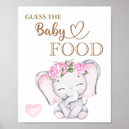 Pink Elephant Baby Shower Guess the Baby Food Poster