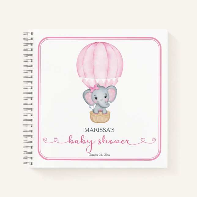 Pink Elephant Baby Shower Guest Book (Front)