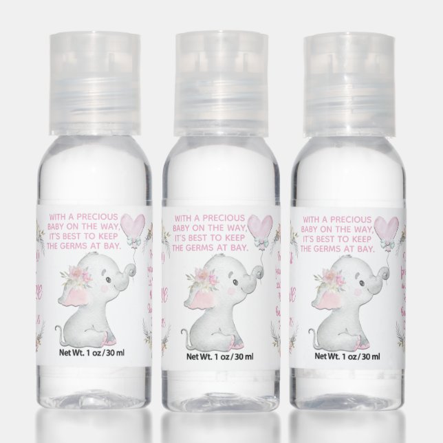 Pink Elephant Baby Shower Hand Sanitizer (Set)