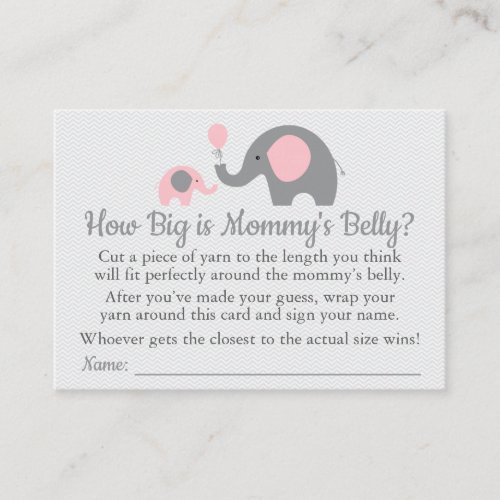 Pink Elephant Baby Shower How Big is Mommys Belly Calling Card