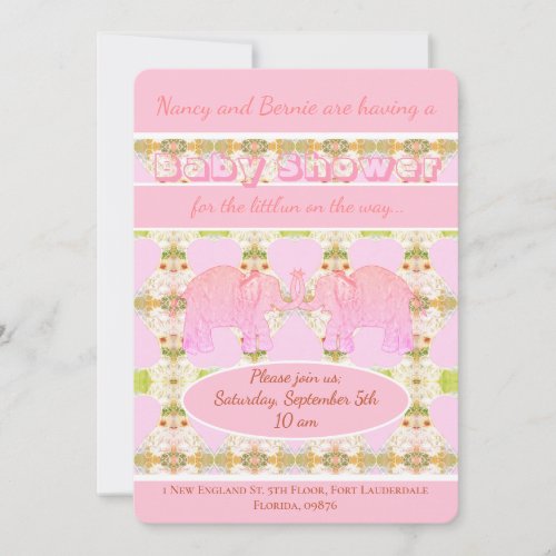 Pink Elephant Baby Shower Invitation