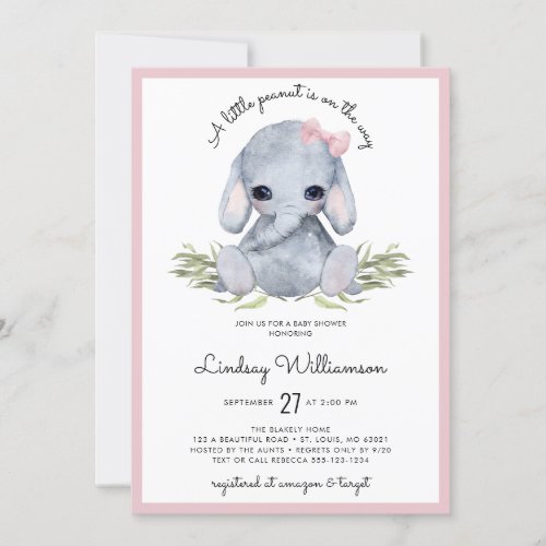 Pink Elephant Baby Shower Invitation