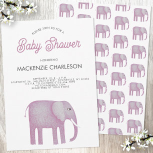 Pink Elephant Baby Shower Invitation