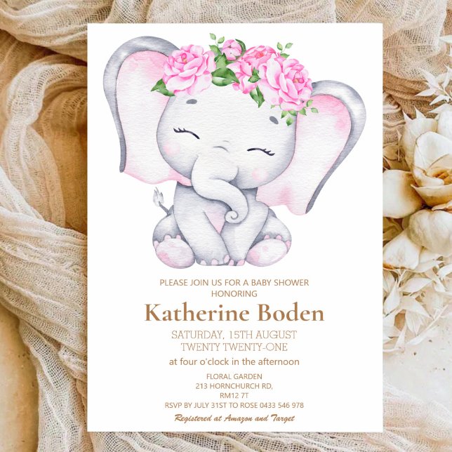 Pink Elephant Baby Shower Invitation (Creator Uploaded)