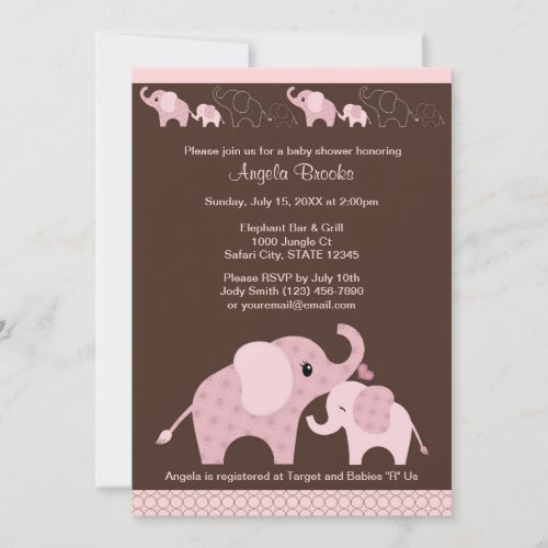 Pink ELEPHANT Baby Shower Invitation CE-P Kiss