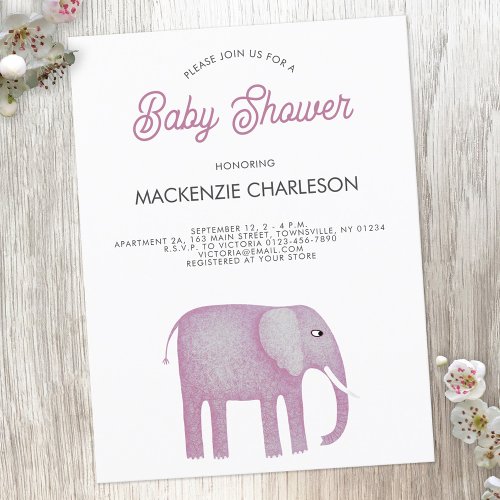 Pink Elephant Baby Shower Invitation Postcard