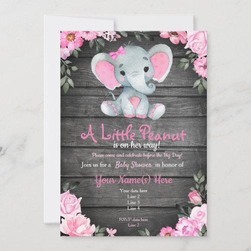 Pink  Elephant Baby Shower invitation rustic Invitation