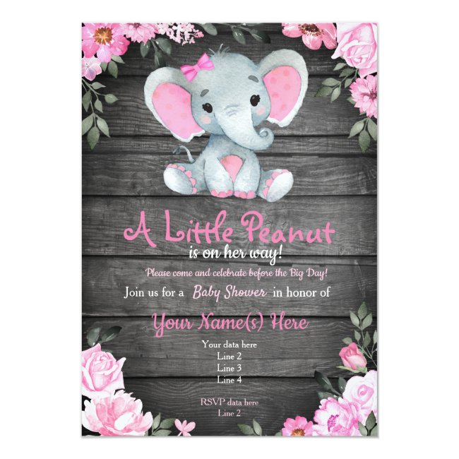 Pink Elephant Baby Shower invitation rustic Invitation