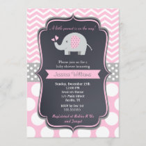 Pink Elephant Baby Shower Invitations