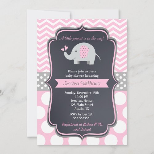 Pink Elephant Baby Shower Invitations