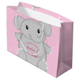 Pink Elephant Baby Shower Large Gift Bag