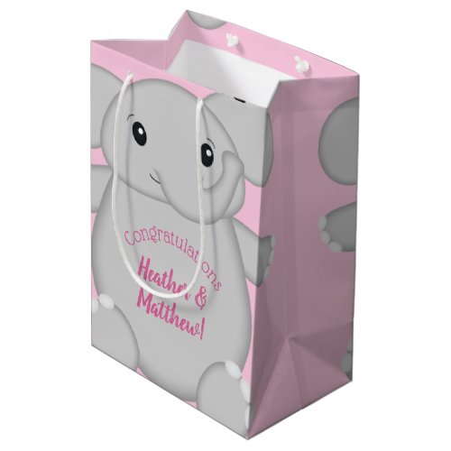 Pink Elephant Baby Shower Medium Gift Bag