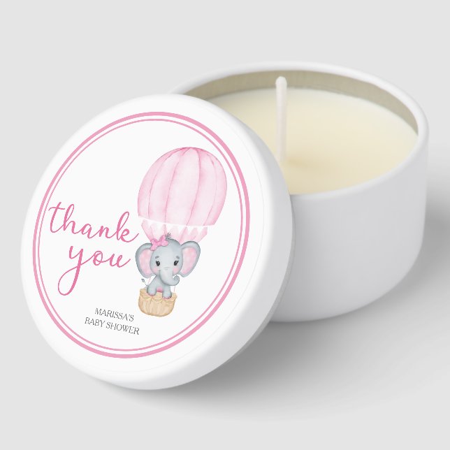 Pink Elephant Baby Shower Mini Candle Favors (Corner)