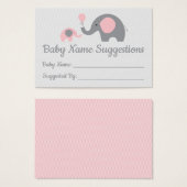 Pink Elephant Baby Shower Name Suggestion Cards (Front & Back)