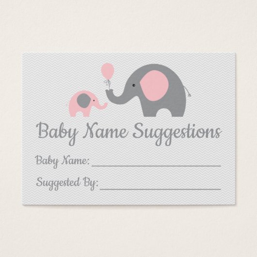 Pink Elephant Baby Shower Name Suggestion Cards (Front)