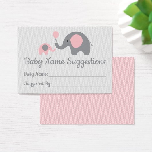 Pink Elephant Baby Shower Name Suggestion Cards (Desk)