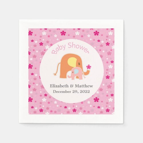 Pink Elephant Baby Shower Napkin