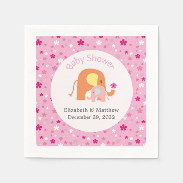 Pink Elephant Baby Shower Napkin (Front)