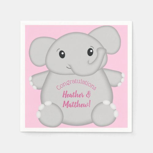 Pink Elephant Baby Shower Napkins