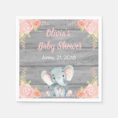 Pink Elephant Baby Shower Napkins