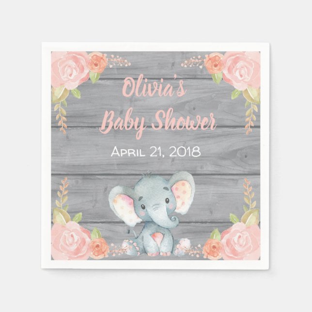 Pink Elephant Baby Shower Napkins (Front)