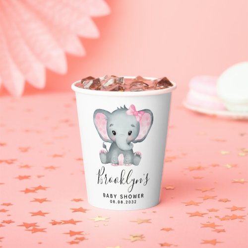 Pink Elephant Baby Shower  Paper Cups