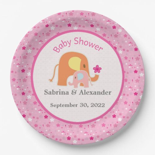 Pink Elephant Baby Shower Paper Plate